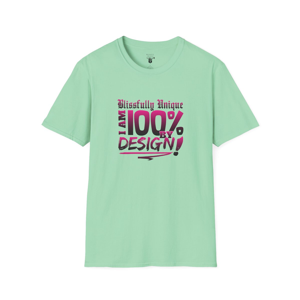 Blissfully Unique - I AM 100% by Design - Typography - DRK PNK - Unisex Softstyle T-Shirt - Image 22