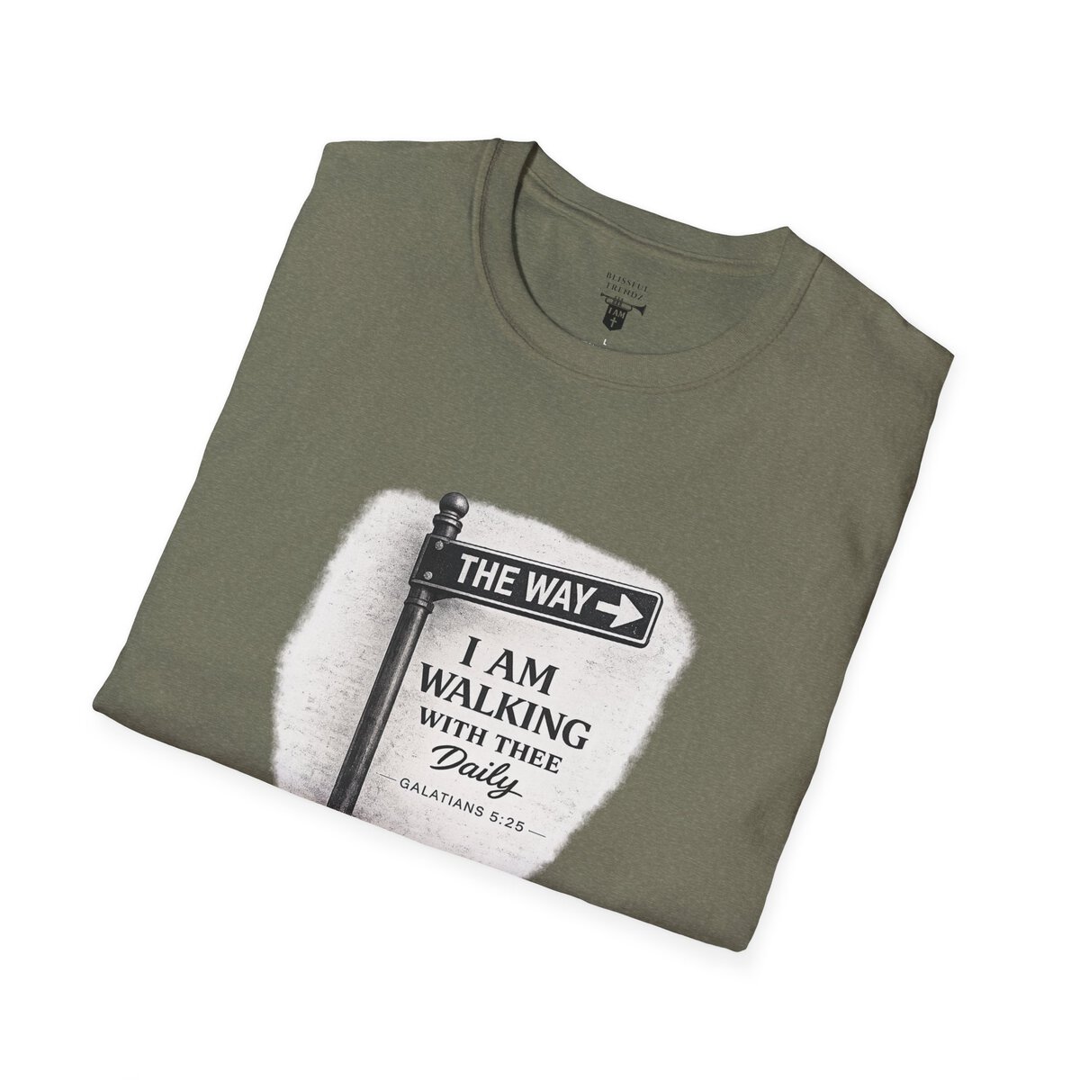 THE WAY - I AM WALKING WITH THEE DAILY - GALATIANS 5:25 - BLCK-WHT - Unisex Softstyle T-Shirt - Image 21