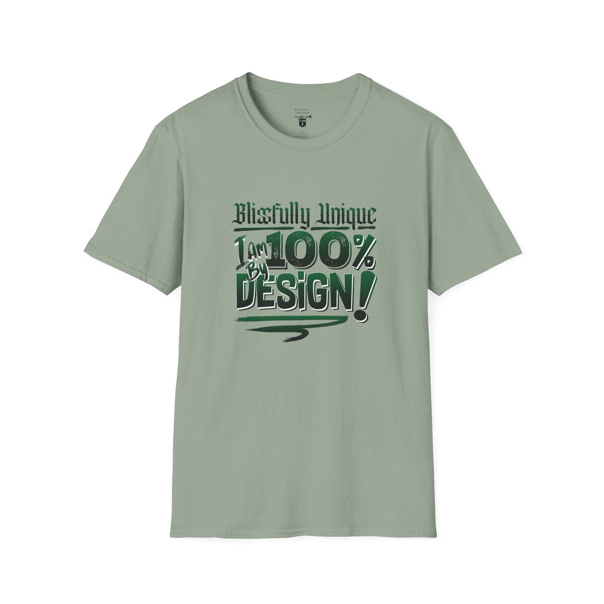 Blissfully Unique - I AM 100% By Design! - Typography - GRN/WHT - Unisex Softstyle T-Shirt - Image 22