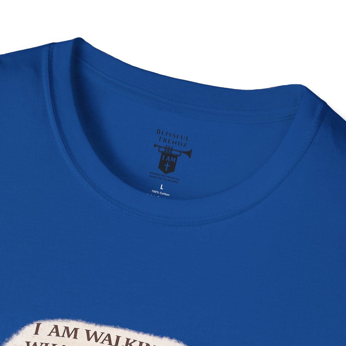 I AM WALKING OUT WHAT WAS WRITTEN - WALK AS HE WALKED - 1 JOHN 2:6 - IMPRINT OF SANDALS W/CROSS - WHT WSHD - Unisex Softstyle T-Shirt - Image 44