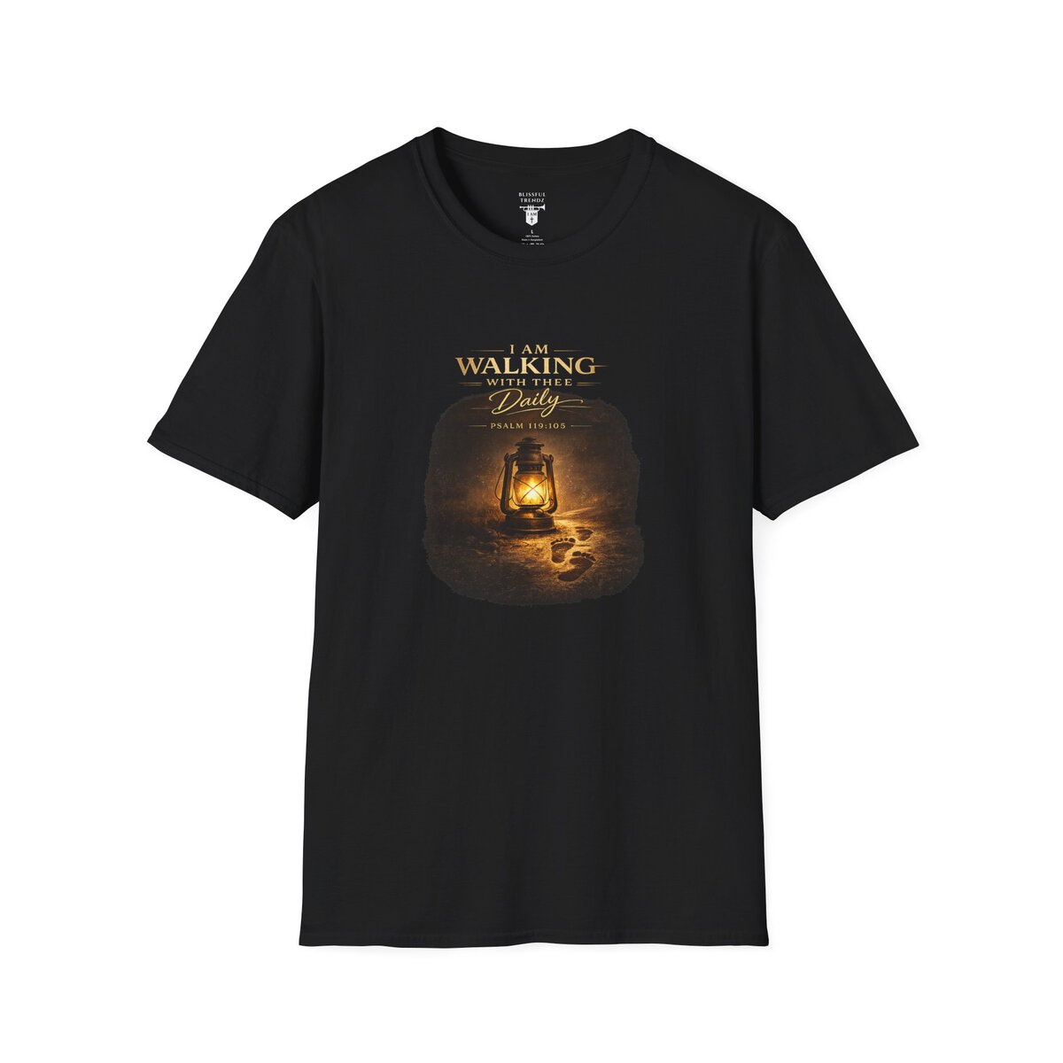 I AM WALKING WITH THEE DAILY - PSALM 119:105 - LANTERN - Unisex Softstyle T-Shirt - Image 4