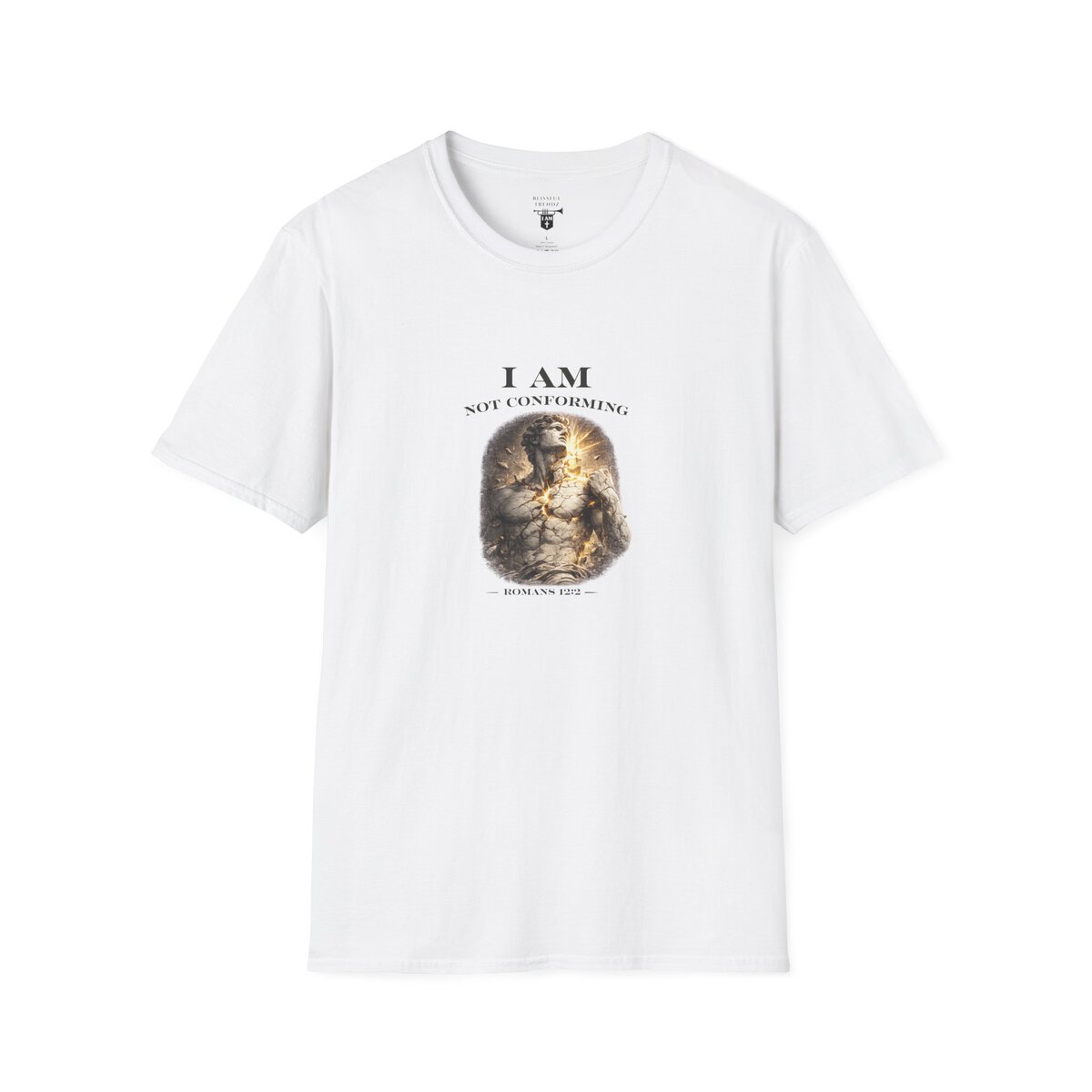 I AM NOT CONFORMING - ROMANS 12:2 - STATUE - Unisex Softstyle T-Shirt - Image 4