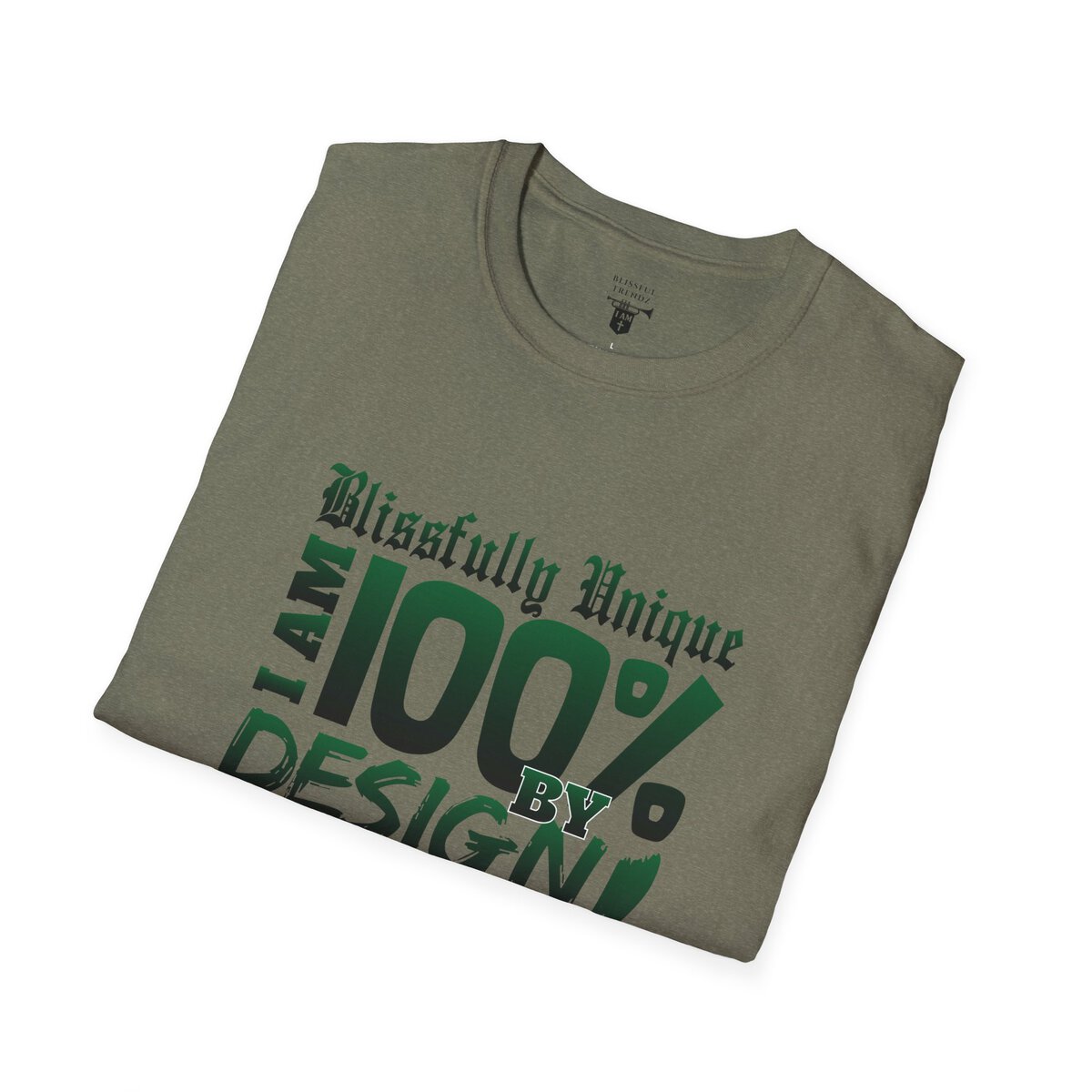Blissfully Unique - I AM 100% By Design - Typography - GRN - Unisex Softstyle T-Shirt - Image 24