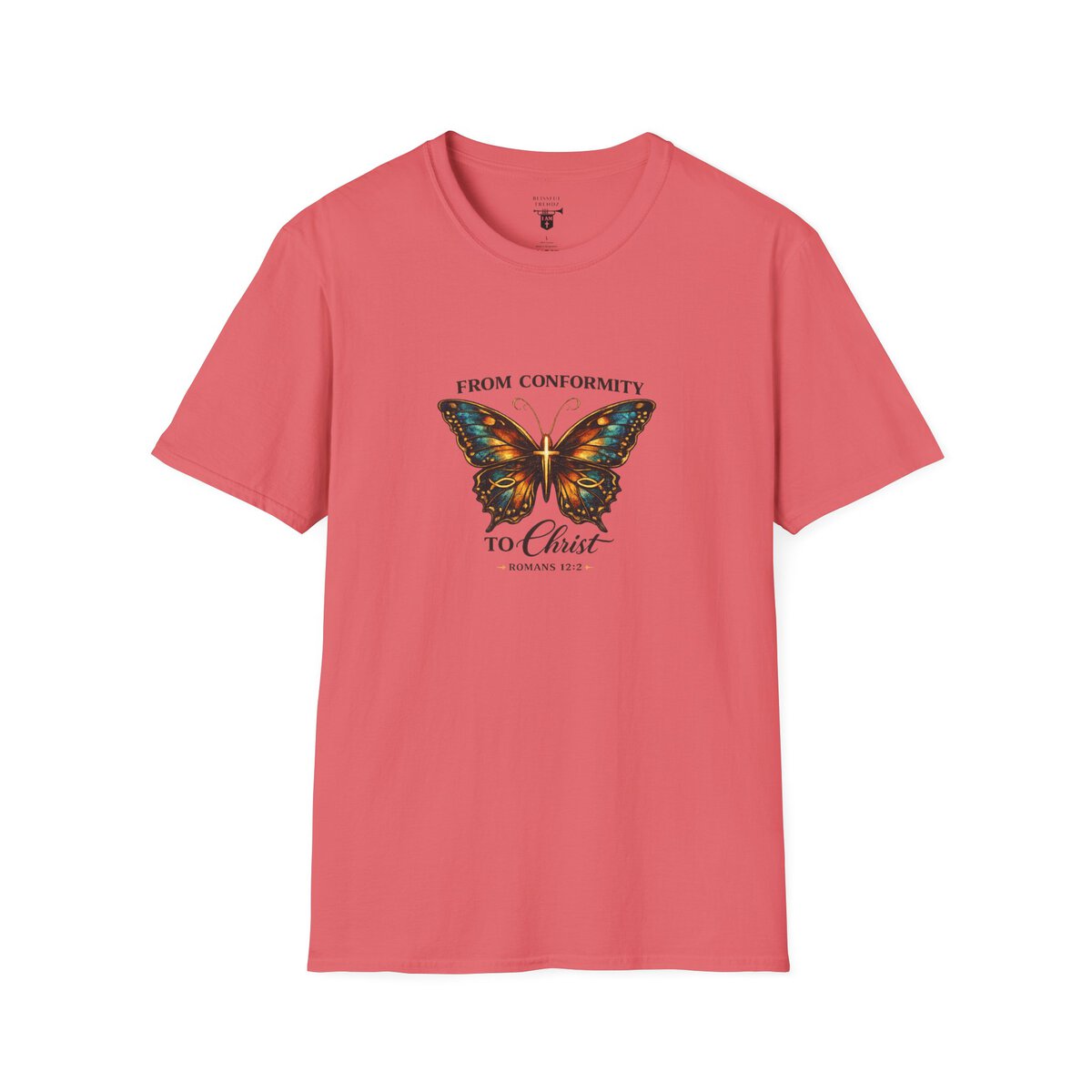FROM CONFORMITY TO CHRIST - ROMANS 12:2 - BUTTERFLY - Unisex Softstyle T-Shirt - Image 10