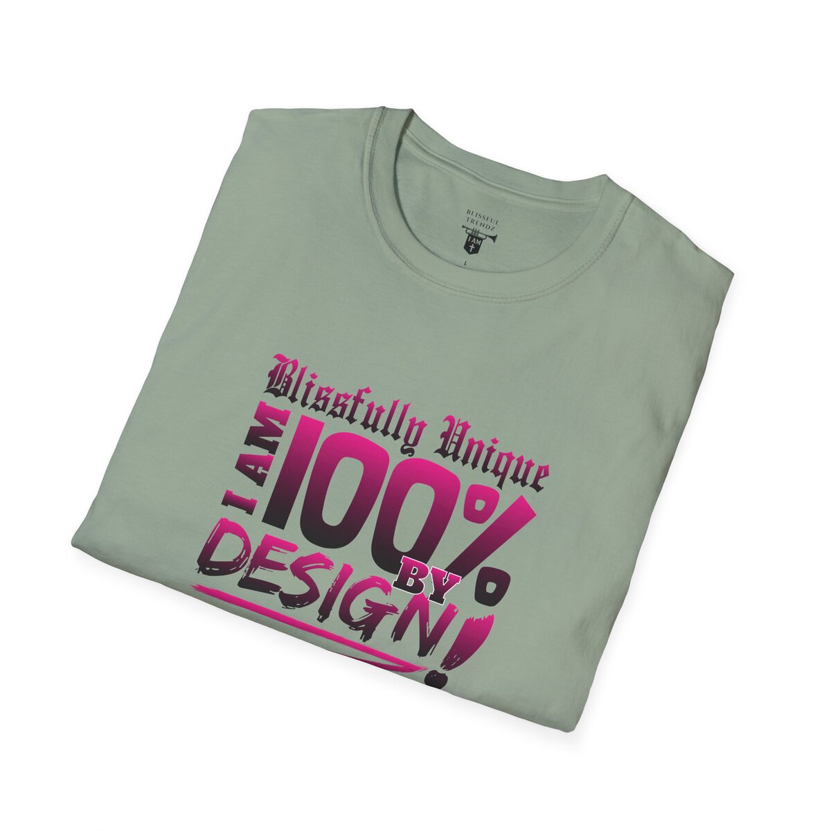 Blissfully Unique - I AM 100% by Design - Typography - DRK PNK - Unisex Softstyle T-Shirt - Image 21