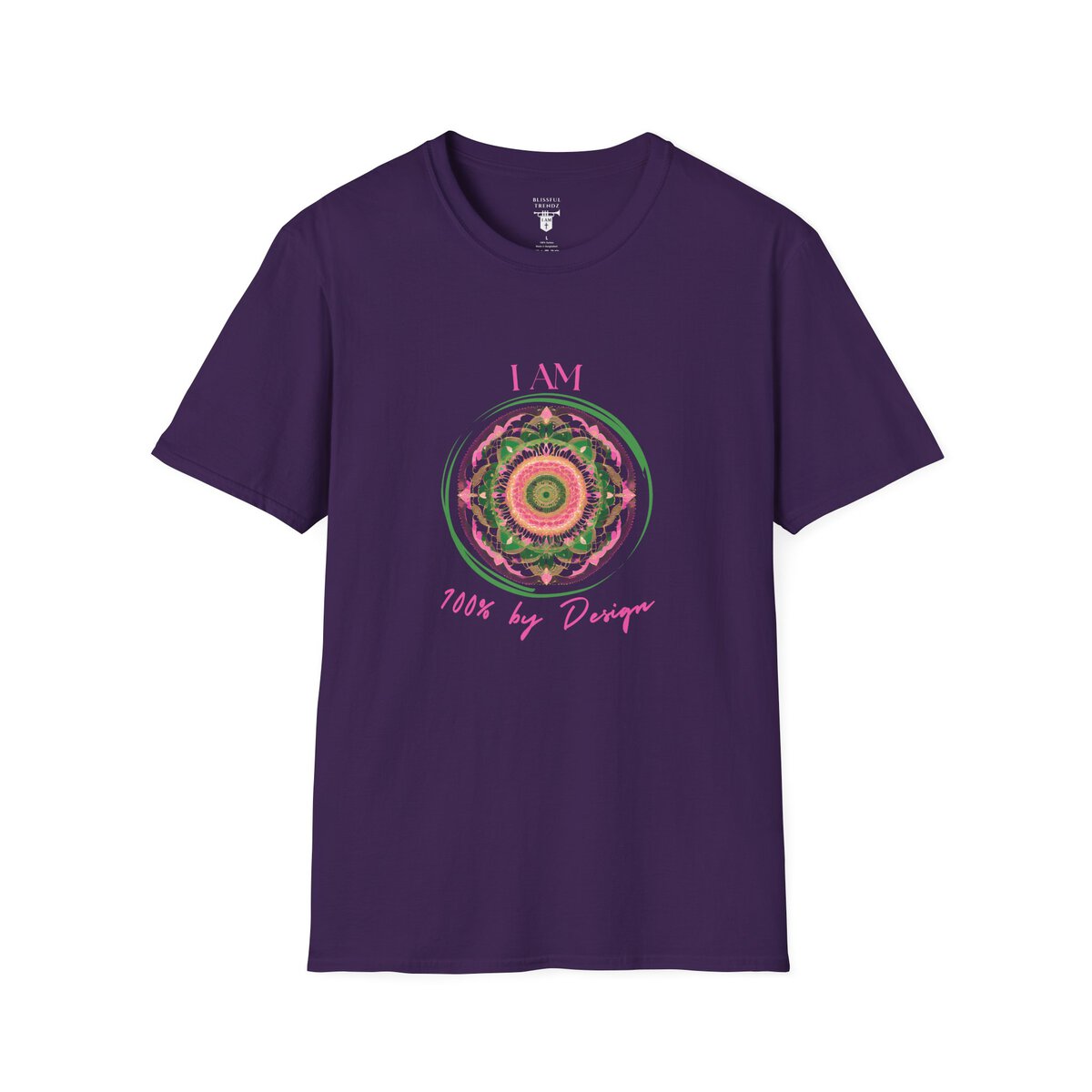 I AM 100% by Design - PNK/GRN MNDLA - Unisex Softstyle T-Shirt