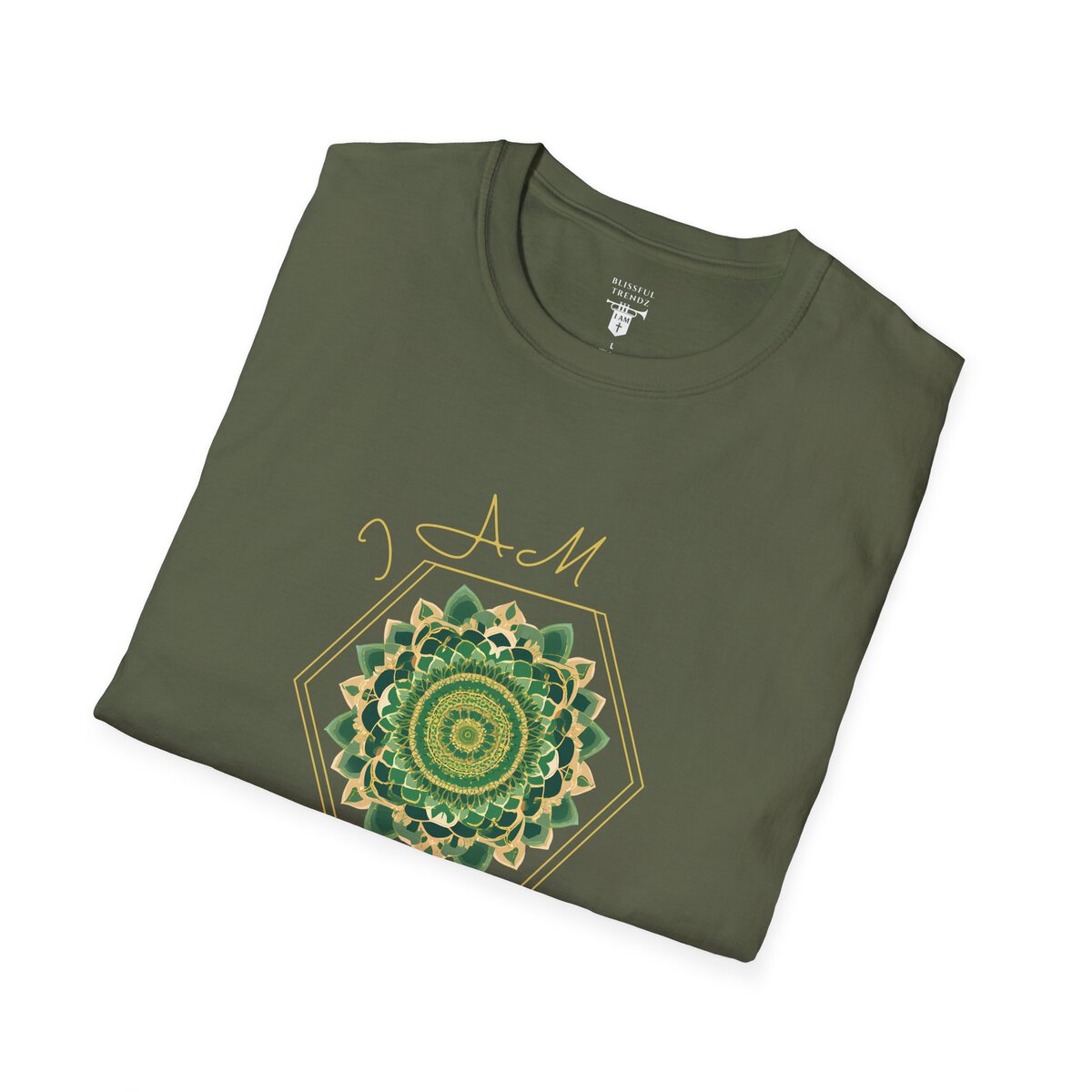 I AM 100% by Design - GRN/GLD - MNDLA - Unisex Softstyle T-Shirt - Image 12