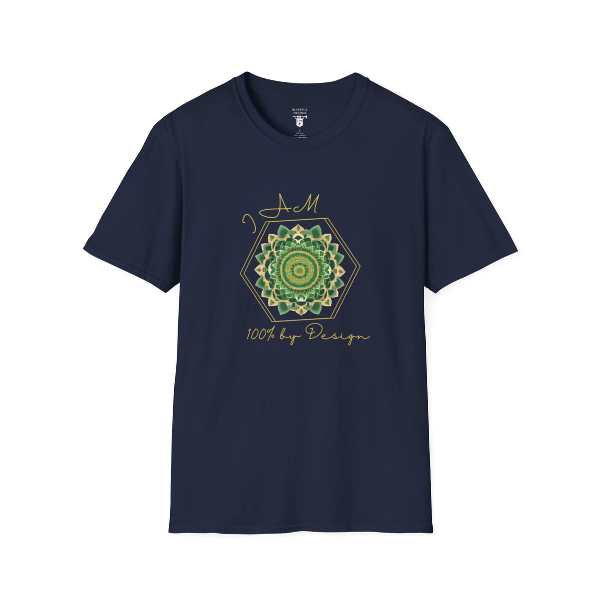 I AM 100% by Design - GRN/GLD - MNDLA - Unisex Softstyle T-Shirt - Image 28