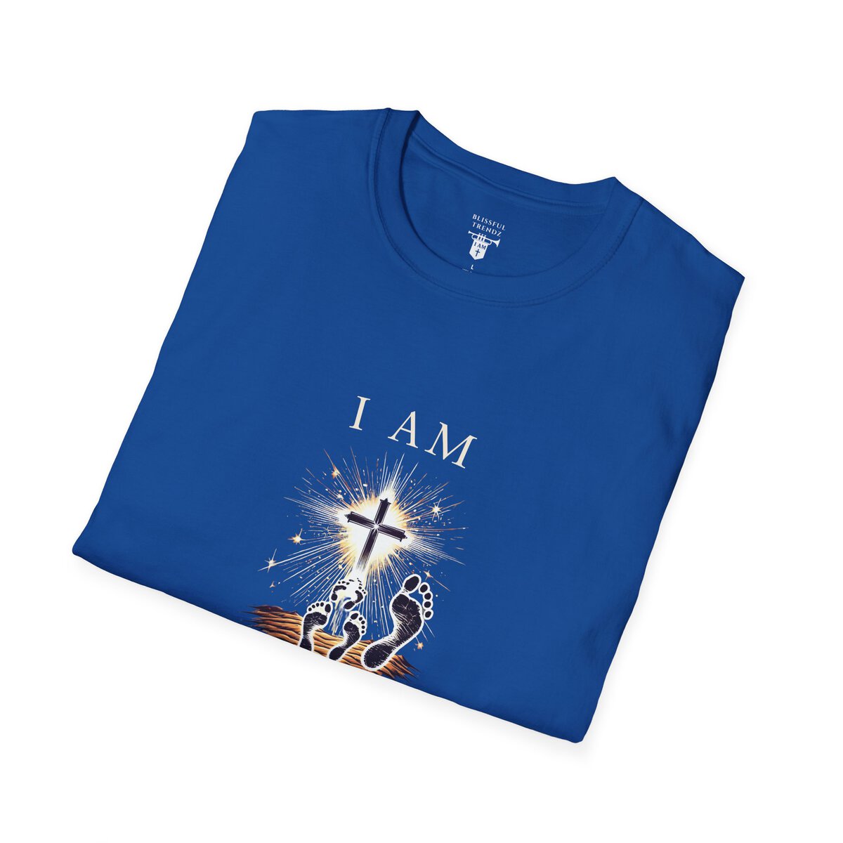 I AM Walking In Resurrection Power - Cross with Footprints - Unisex Softstyle T-Shirt - Image 3