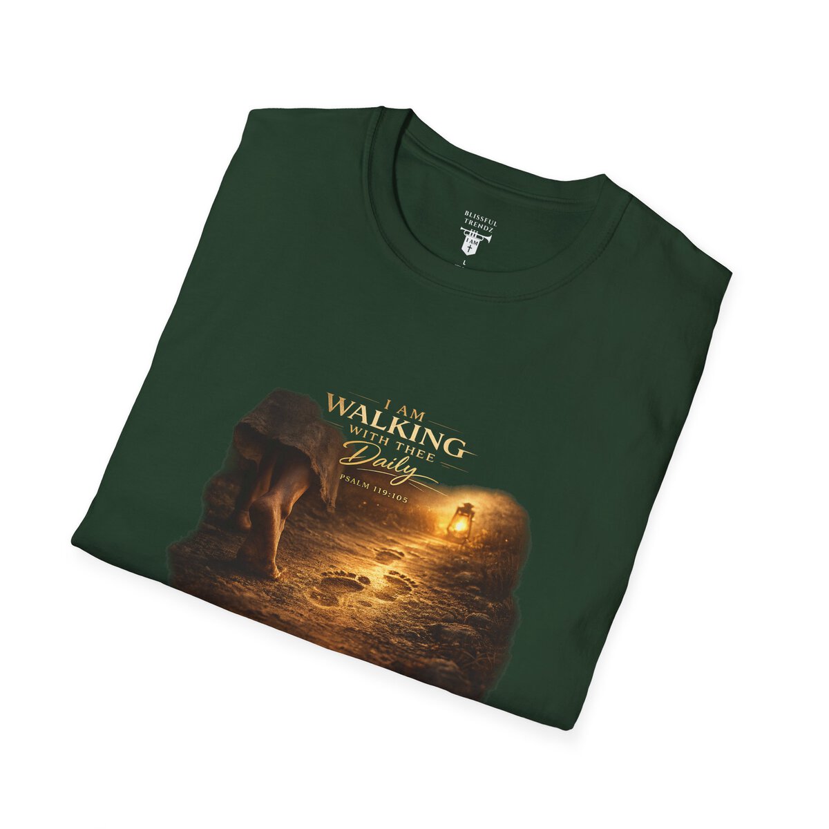 I AM WALKING WITH THEE DAILY - PSALM 119:105 - FOOTPRINTS - Unisex Softstyle T-Shirt - Image 18