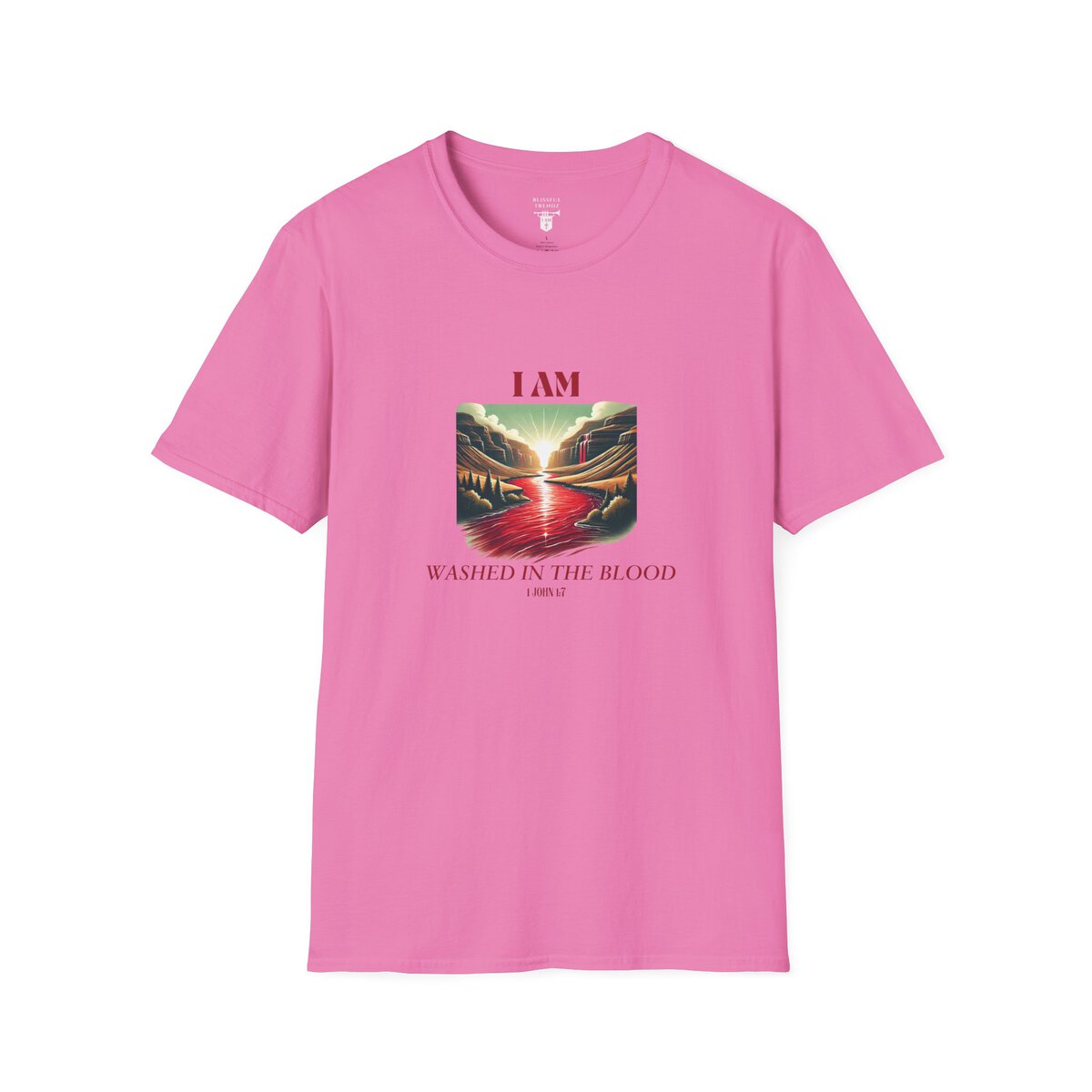 I AM Washed In The Blood - 1 JOHN 1:7 - River-Red - Unisex Softstyle T-Shirt - Image 40