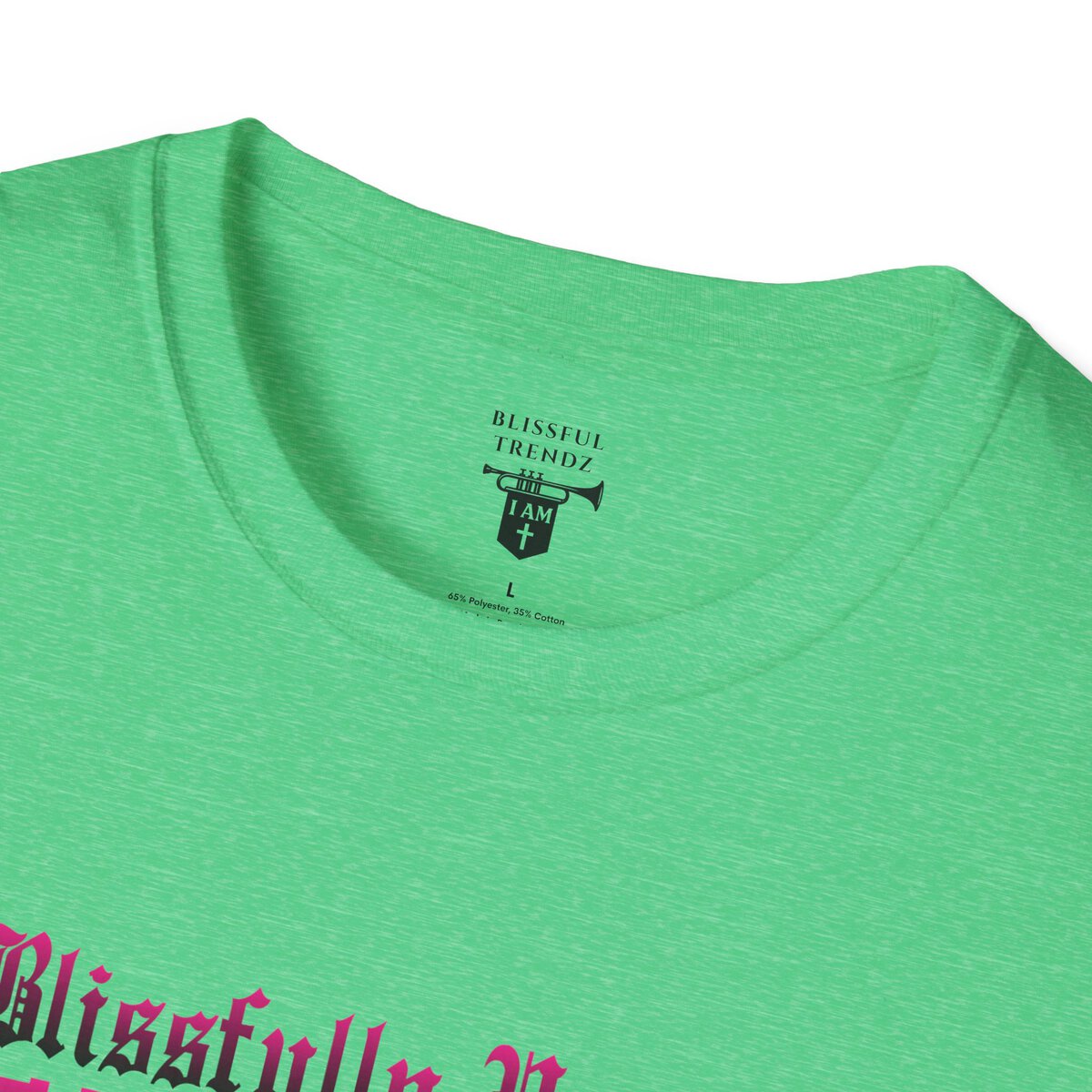 Blissfully Unique - I AM 100% by Design - Typography - DRK PNK - Unisex Softstyle T-Shirt - Image 5