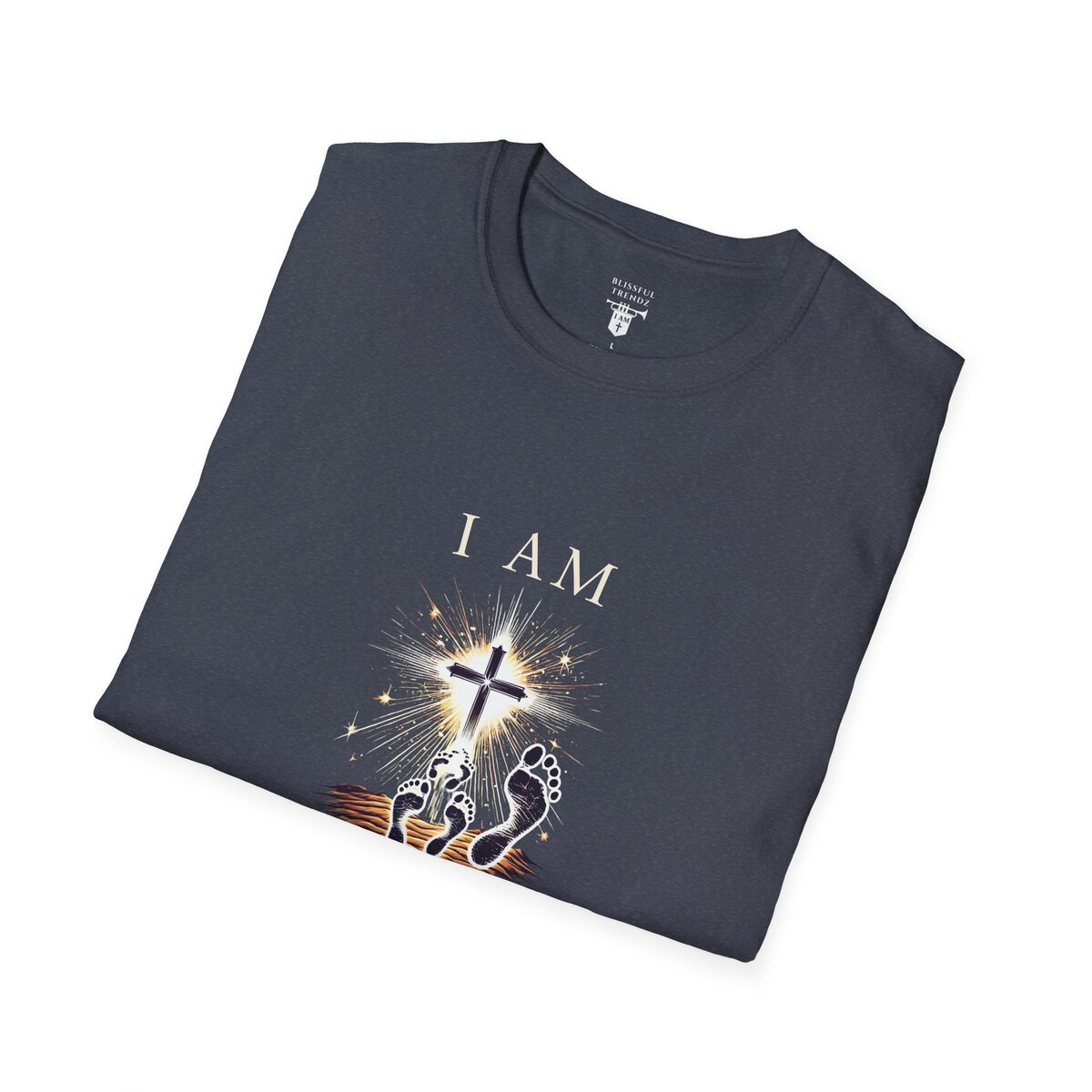 I AM Walking In Resurrection Power - Cross with Footprints - Unisex Softstyle T-Shirt - Image 36