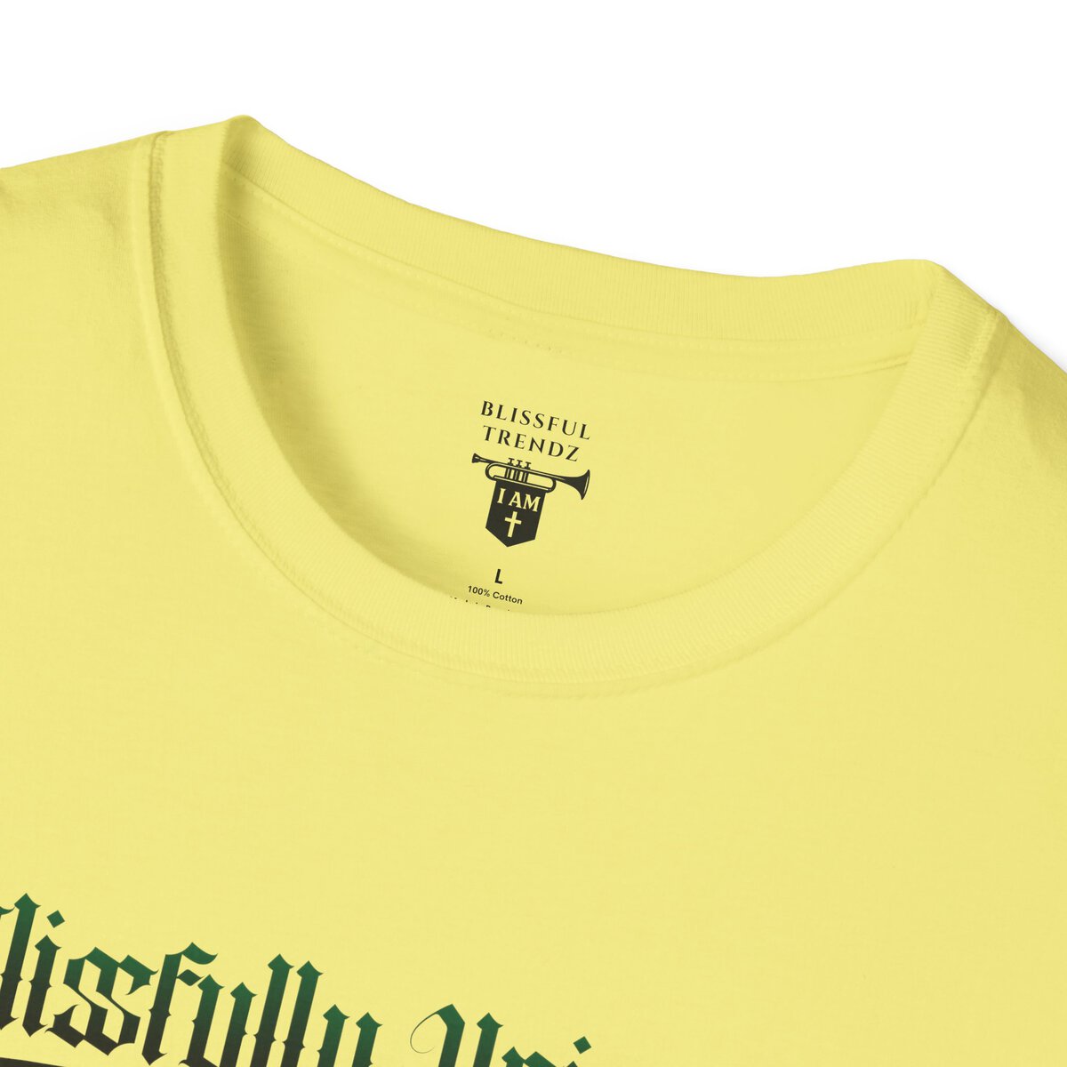 Blissfully Unique - I AM 100% By Design! - Typography - GRN/BLCK - Unisex Softstyle T-Shirt - Image 14