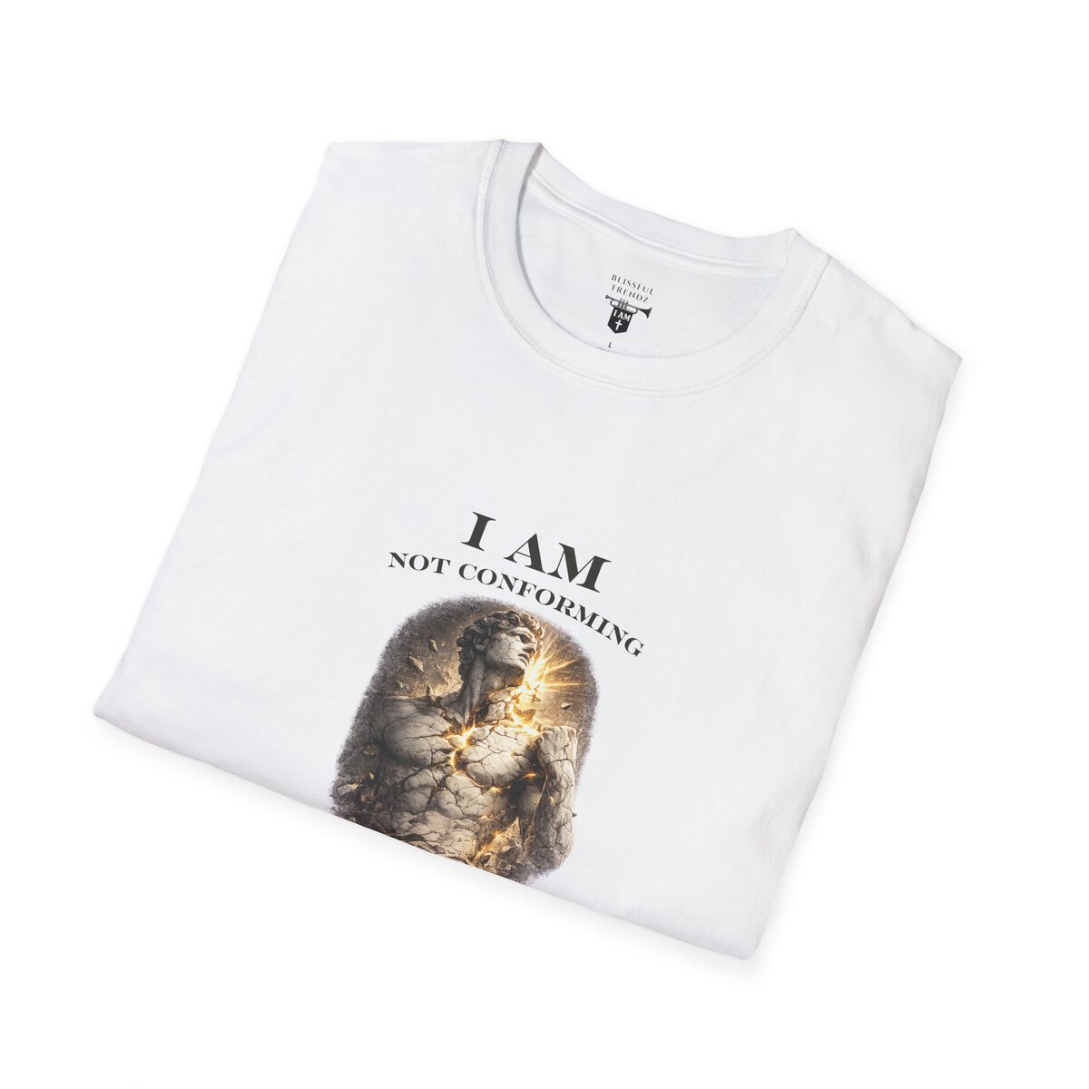 I AM NOT CONFORMING - ROMANS 12:2 - STATUE - Unisex Softstyle T-Shirt - Image 6