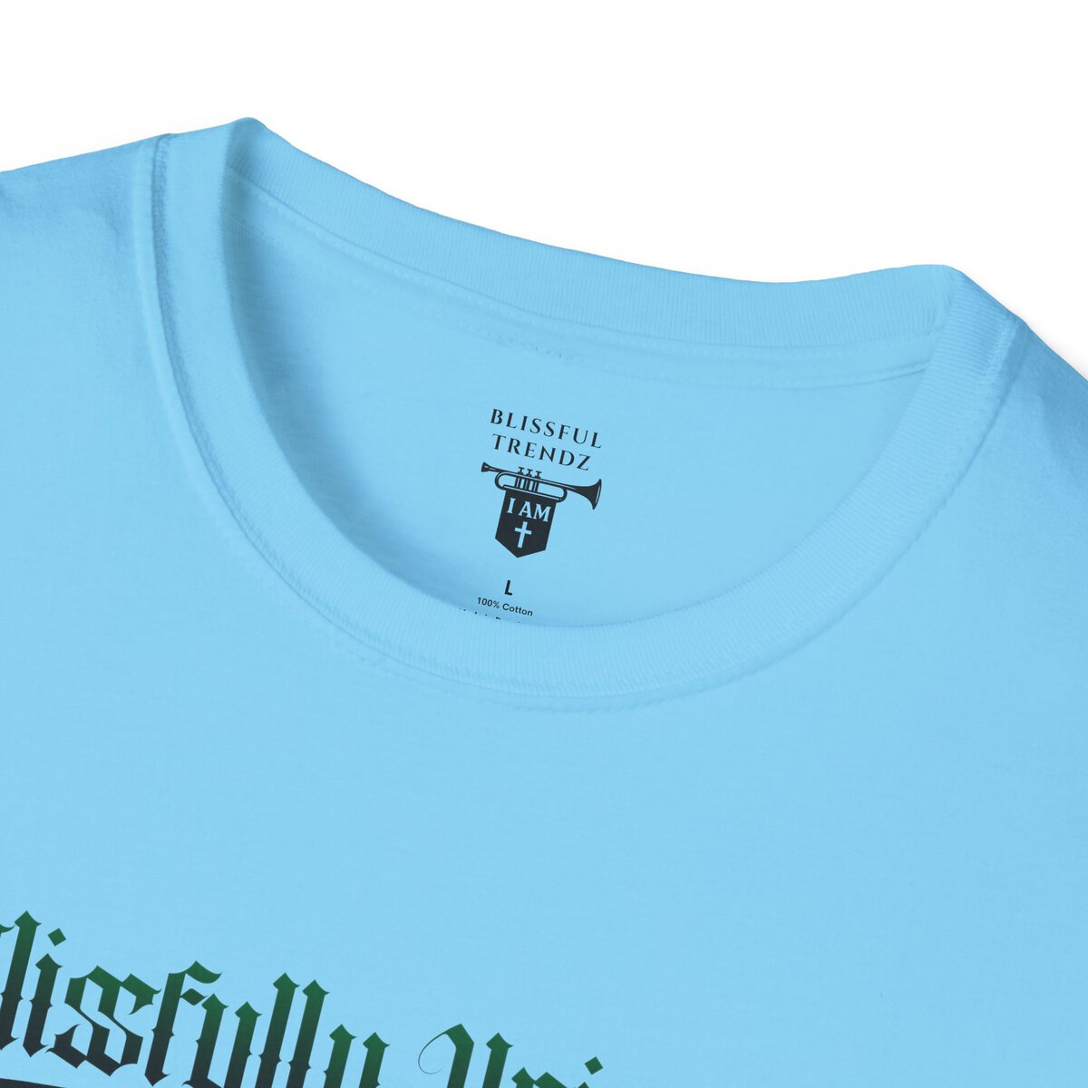 Blissfully Unique - I AM 100% By Design! - Typography - GRN/BLCK - Unisex Softstyle T-Shirt - Image 2
