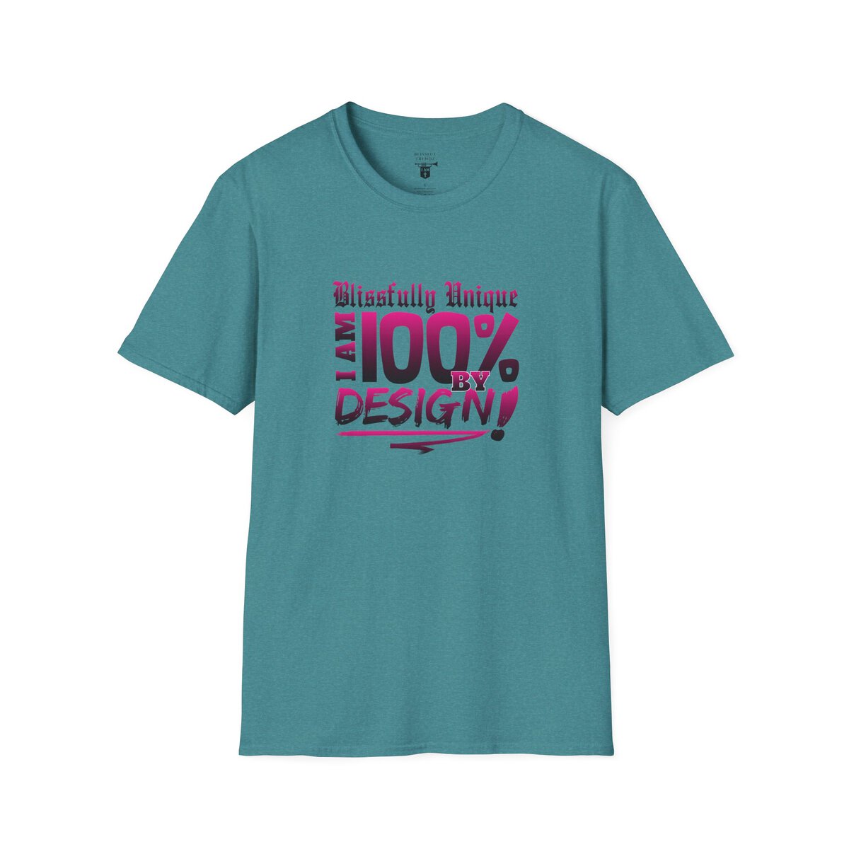 Blissfully Unique - I AM 100% by Design - Typography - DRK PNK - Unisex Softstyle T-Shirt - Image 25