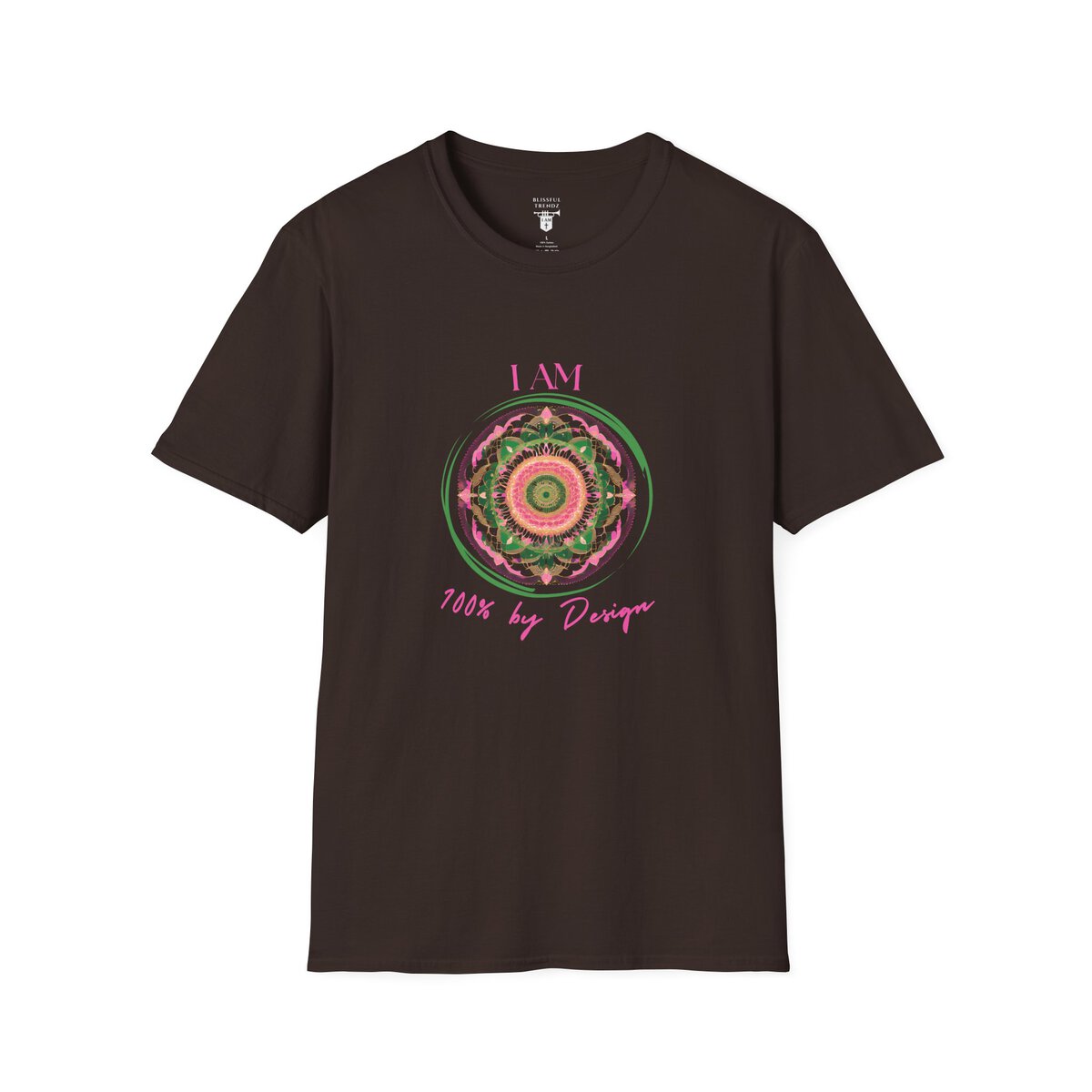 I AM 100% by Design - PNK/GRN MNDLA - Unisex Softstyle T-Shirt - Image 7