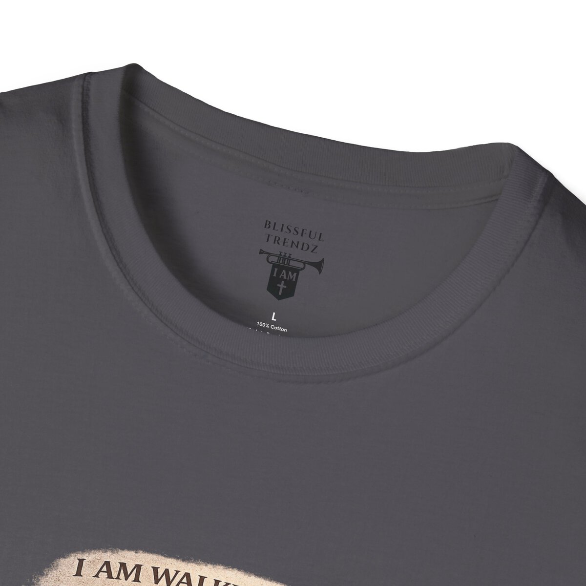 I AM WALKING OUT WHAT WAS WRITTEN - WALK AS HE WALKED - 1 JOHN 2:6 - IMPRINT OF SANDALS W/CROSS - MNCHRM - Unisex Softstyle T-Shirt - Image 38