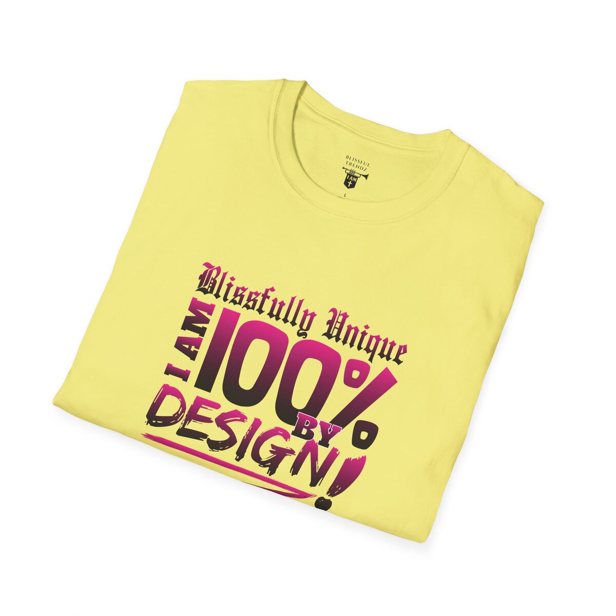 Blissfully Unique - I AM 100% by Design - Typography - DRK PNK - Unisex Softstyle T-Shirt - Image 15