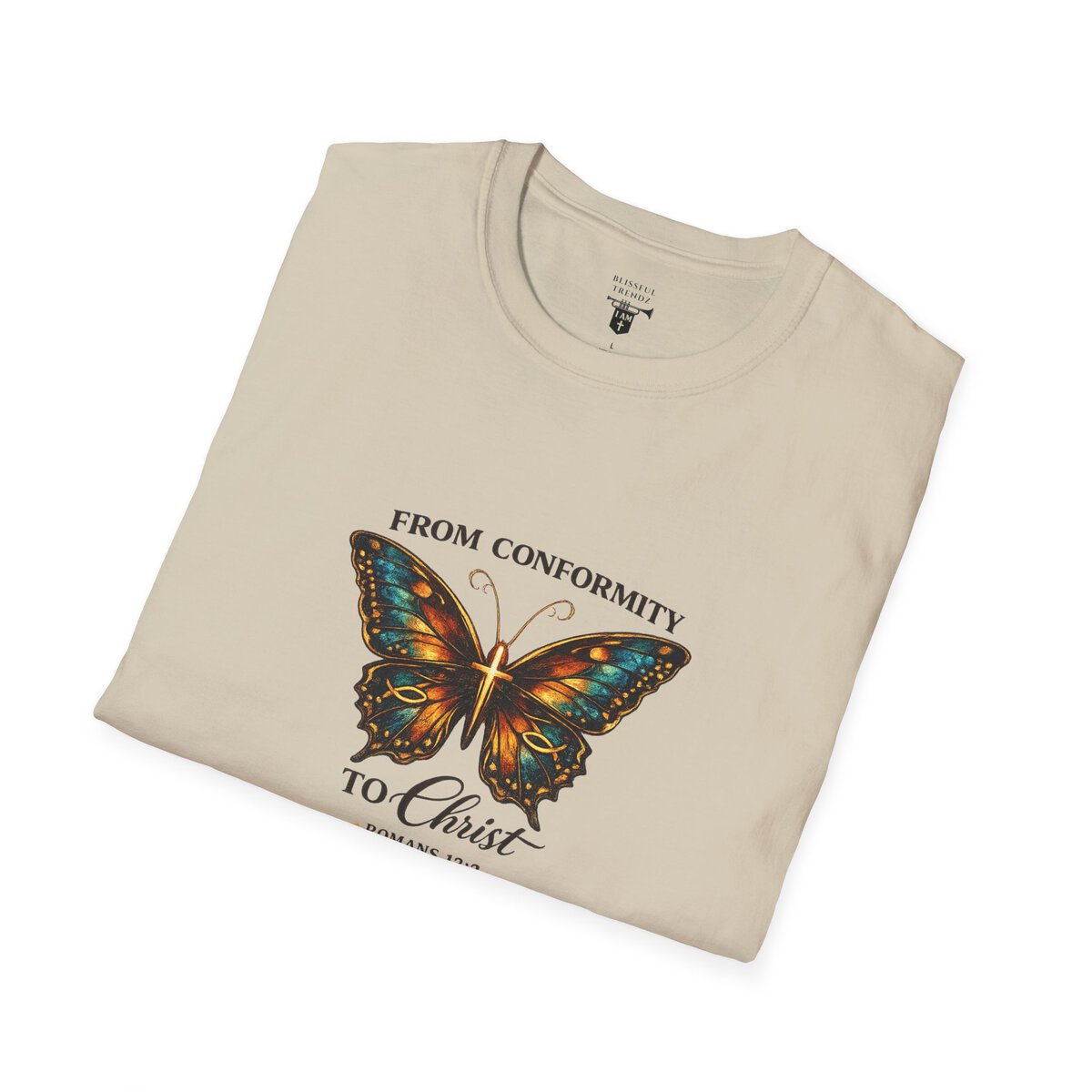 FROM CONFORMITY TO CHRIST - ROMANS 12:2 - BUTTERFLY - Unisex Softstyle T-Shirt - Image 15