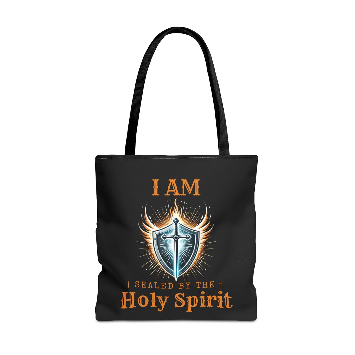 I AM Sealed By The Holy Spirit - Shield W/CROSS - BLK - Tote Bag (AOP) - Image 5