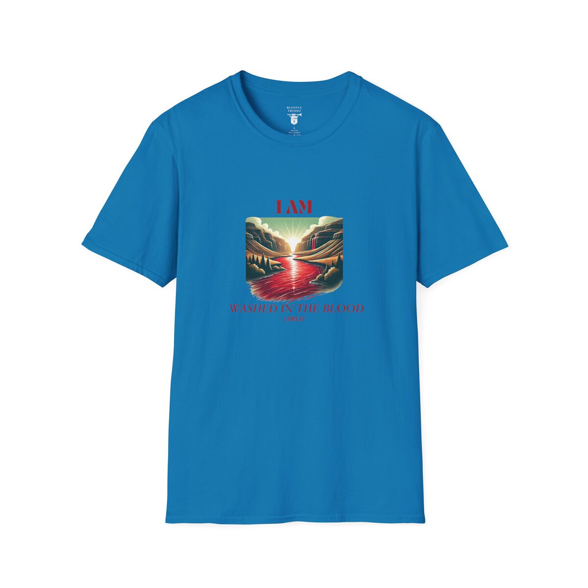 I AM Washed In The Blood - 1 JOHN 1:7 - River-Red - Unisex Softstyle T-Shirt - Image 28