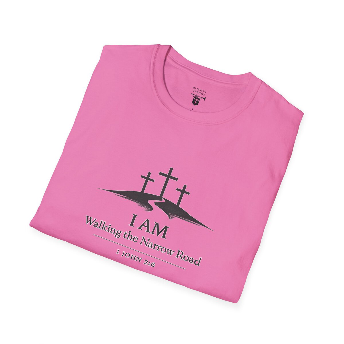 I AM Walking the Narrow Road - 1 JOHN 2:6 - Cross - BLK - Unisex Softstyle T-Shirt - Image 42
