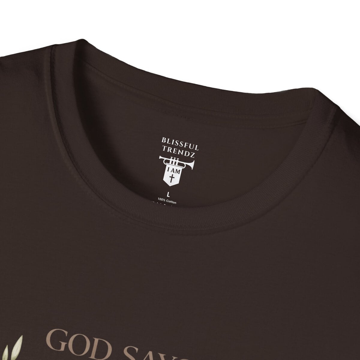 God Says I AM Word Cloud - Olive Branch Motif - Unisex Softstyle T-Shirt - Image 11