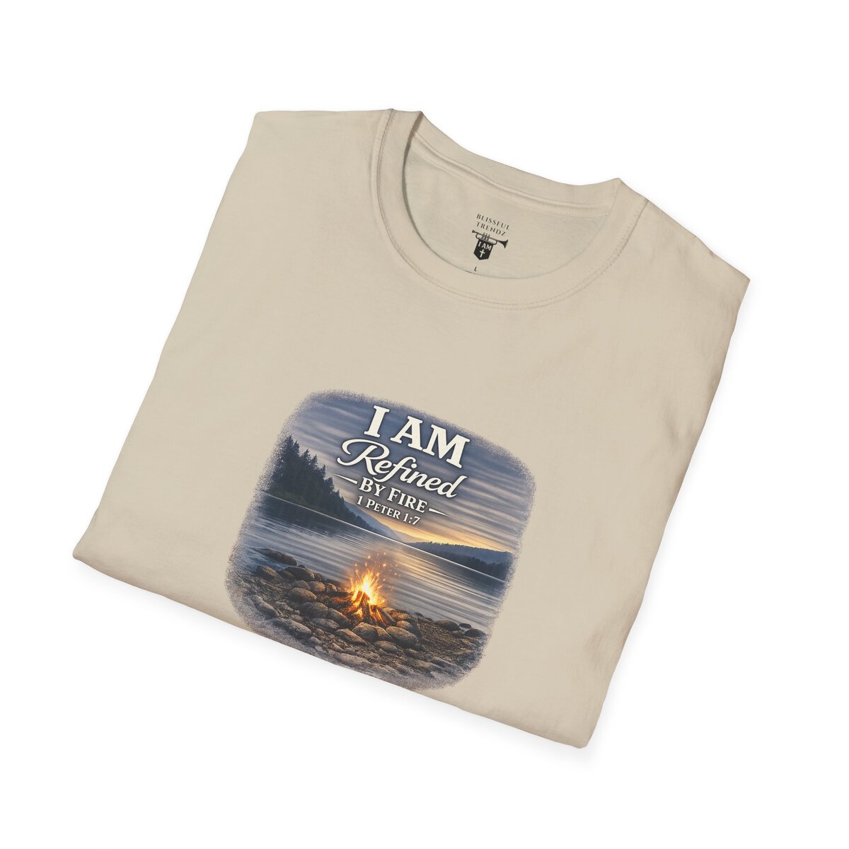 I AM REFINED BY FIRE - 1 PETER 1:7 - CAMPFIRE - Unisex Softstyle T-Shirt - Image 12