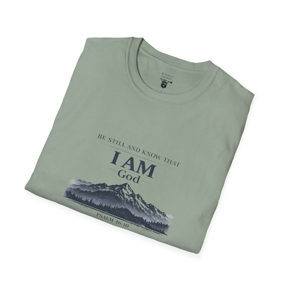 Be Still And Know That I AM God - PSALM 46:10 - Mountains - BLK - Unisex Softstyle T-Shirt - Image 6